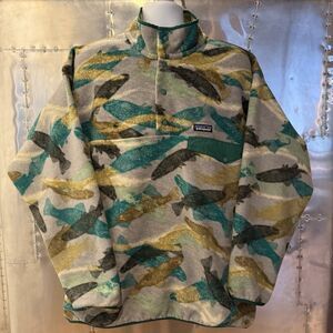 Rare Vintage PATAGONIA SYNCHILLA Fleece Pullover XL Snap T Fish Trout Jacket